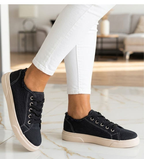 Czarne materiałowe trampki damskie /D2-1 16179 T190/