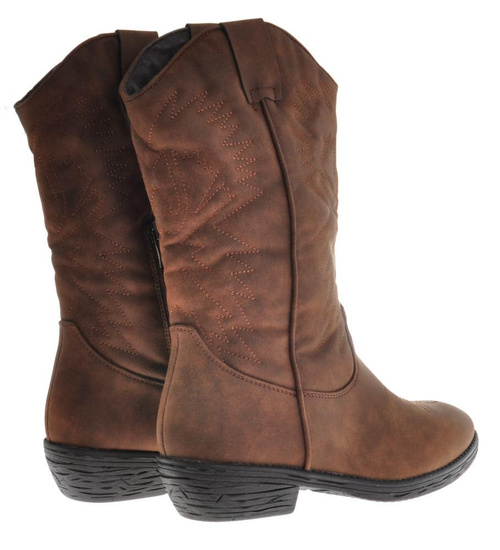 Kowbojki damskie ocieplane Brązowe /G13-2 10151 S296/