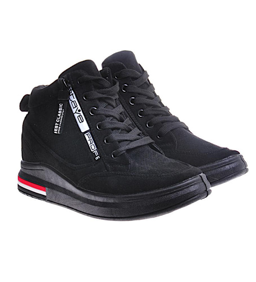 Czarne trampki damskie Sneakersy na koturnie /A3-1 10785 T597/