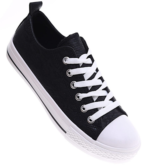 Czarne wiązane damskie trampki /G5-3 16404 G168/