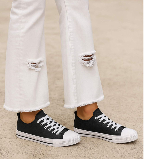 Czarne wiązane damskie trampki /G5-3 16404 G168/