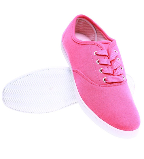 Sznurowane tenisówki damskie fuksja /D2-3 16254 T099/