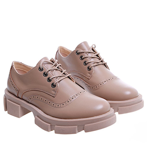 Wiosenne sznurowane półbuty damskie na platformie Khaki /F6-1 15490 T248/