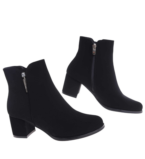 Wizytowe czarne botki damskie na obcasie /E9-2 18542 W4/