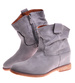 Zamszowe botki damskie na niskim koturnie Szare /D6-3 12260 T296/