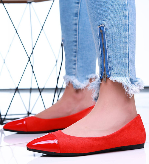 Czerwone baleriny damskie ze szpicem /F10-3 16008 T181/