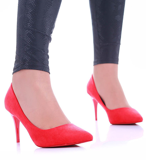 Czerwone czółenka szpilki z zamszu /A5-2 11791 T690/