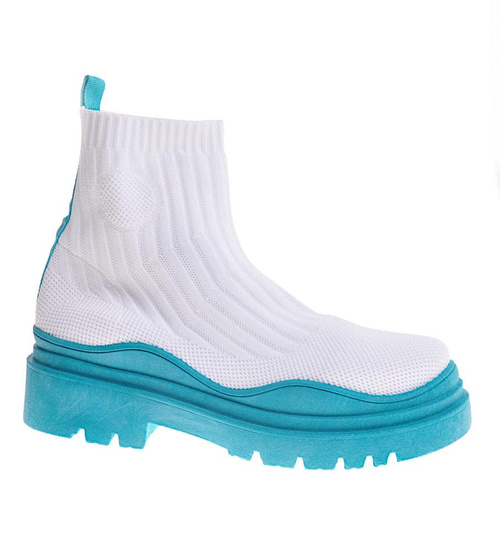 Damskie botki na grubej podeszwie White/Green /F7-2 12390 T490/