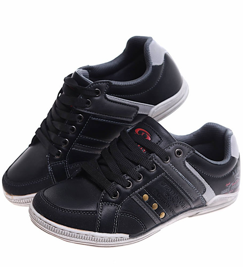 Sznurowane chłopięce trampki czarne /A10-3 16760 T177/