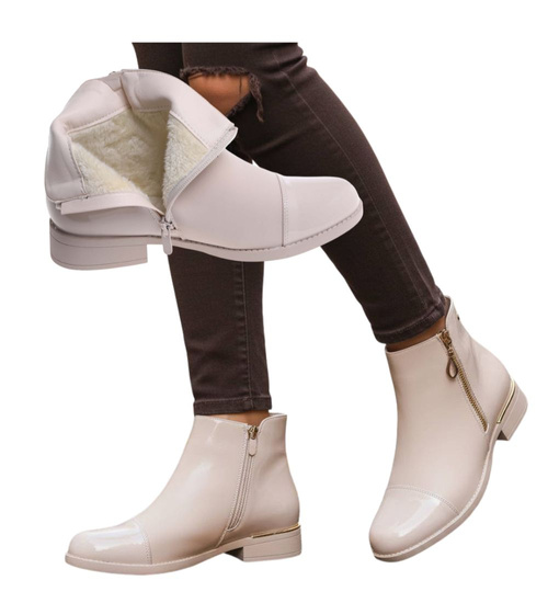 Zimowe beżowe botki damskie ocieplane /L3-2 18544 W222/