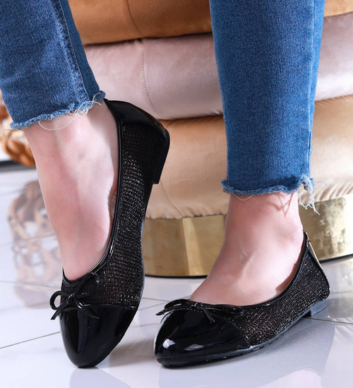 Czarne ażurowe balerinki z kokardką /G6-2 5134 S180/