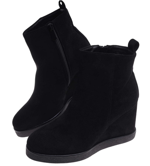 Czarne botki damskie na koturnie /F5-2 18201 T488/