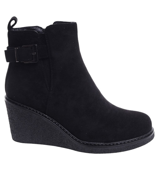 Czarne botki damskie na koturnie /F10-3 18319 W484/