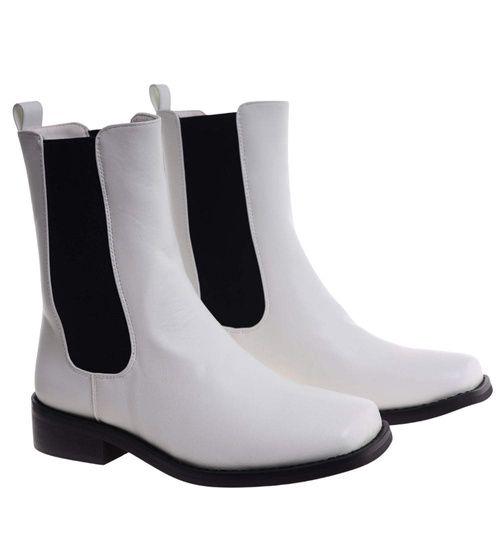 Białe botki sztyblety z ociepleniem /J6-4 H2 18445 T187/