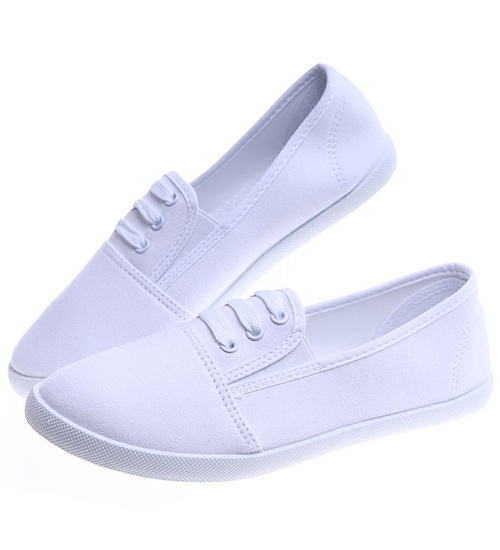 Białe materiałowe tenisówki slip on /E6-214442 T213/