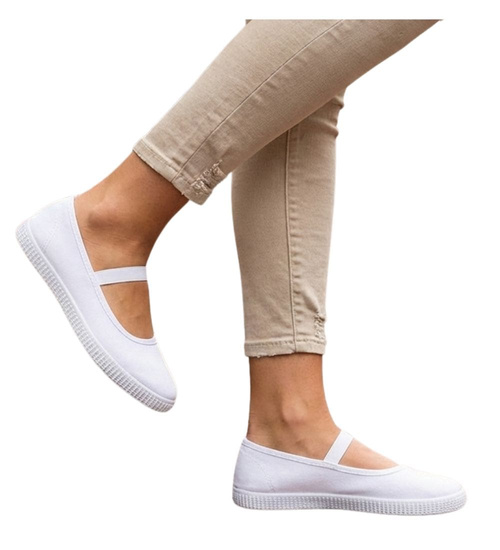 Wsuwane białe dziewczęce tenisówki balerinki czeszki z paseczkiem /C7-2 17481 T125/