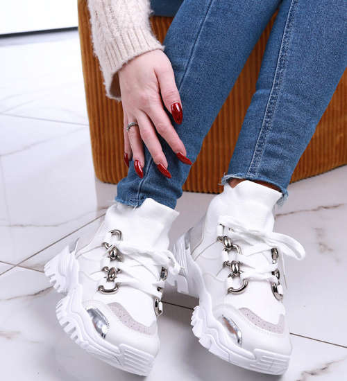 Wysokie białe buty sportowe /D9-2 13092 T396/ Wysokie białe buty sportowe /D9-2 13092 T396/