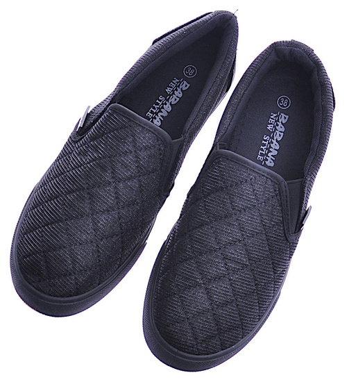 Materiałowe czarne tenisówki slip on /C2-2 12539 T195/