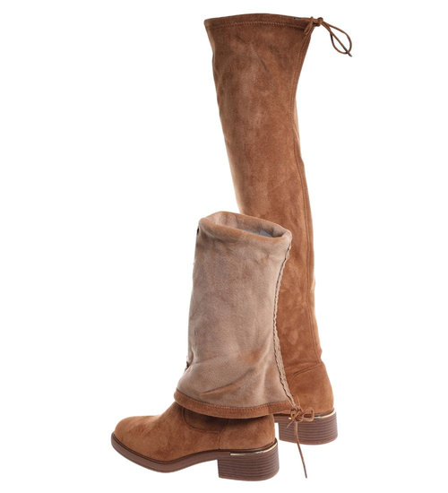 Karmelowe kozaki na płaskim obcasie /F5-2 18416 W477/