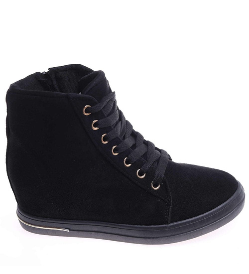Czarne sneakersy damskie na koturnie /F4-2 18133 T397/