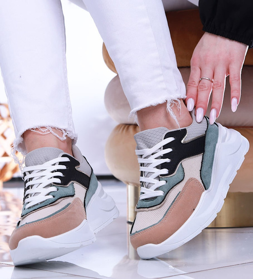 Wiązane sportowe buty damskie wielokolorowe /C3-3 13906 T299/