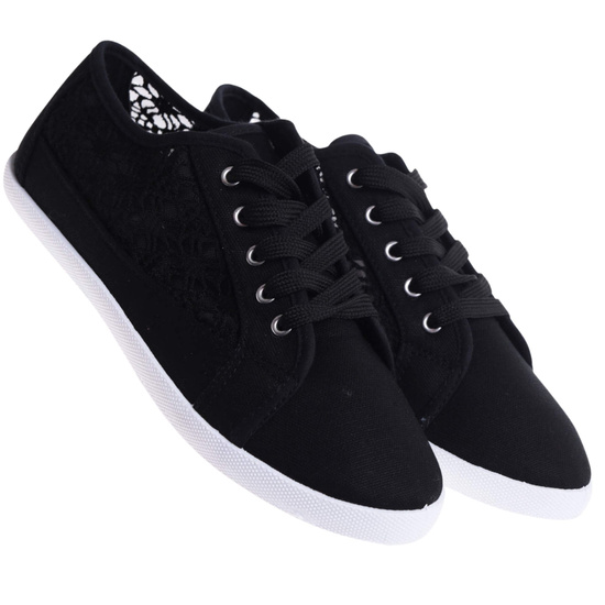 Czarne ażurowe koronkowe tenisówki /E10-2 17337 T137/