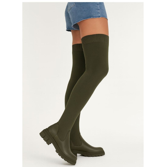 Kozaki muszkieterki elastyczne wysokie oliwkowe /F6-1 18074 T380/