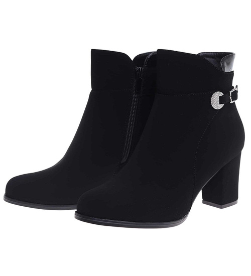 Eleganckie botki zimowe na obcasie czarne /C7-3 18571 W422/