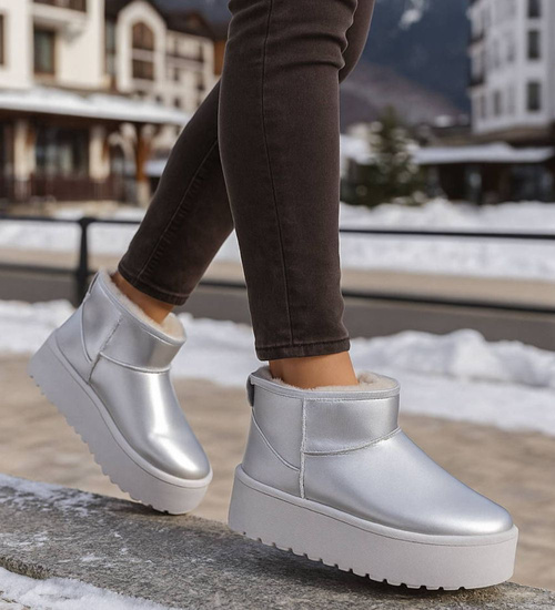 Krótkie kozaki śniegowce eskimoski Srebrne /B4-3 18604 T185/