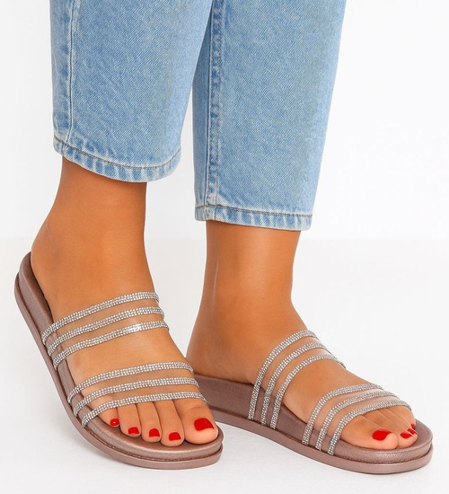 Złote basenowe wodoodporne klapki damskie /H2-B1-2 14291 S038/