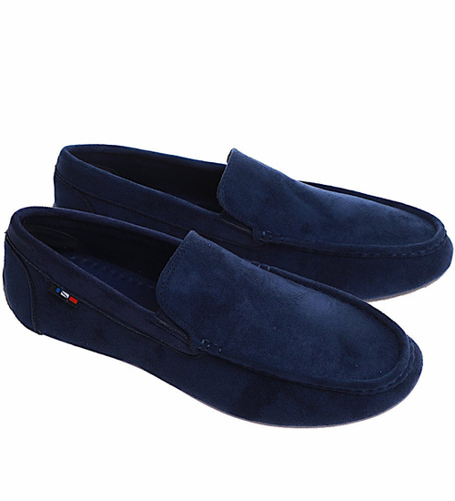 Wsuwane granatowe półbuty mokasyny z zamszu /F2-2 16629 S494/