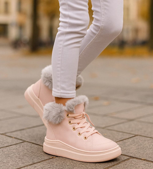 Ocieplane botki jak trampki Różowe /G11-2 16926 T199/