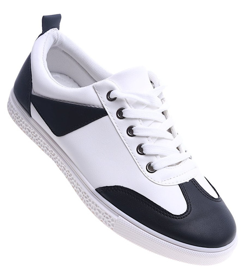 Sznurowane biało czarne trampki męskie /E6-1 13624 T2/