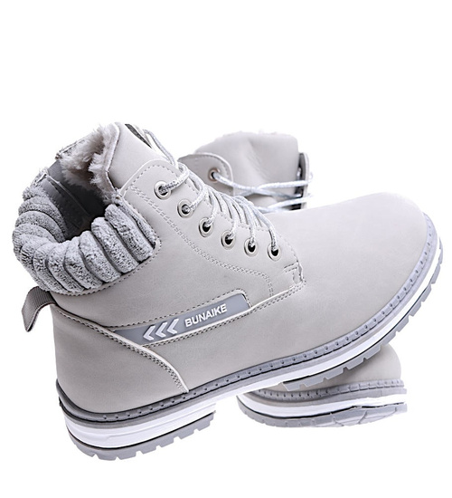 Ocieplane jasno szare trapery botki damskie /E3-1 15360 S595/