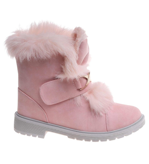 Zimowe różowe dziewczęce botki na rzepy /G6-2 18345 T295/