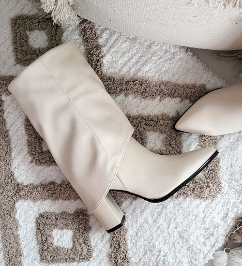 Damskie kozaki na obcasie beżowe /A6-1 14740 S895/