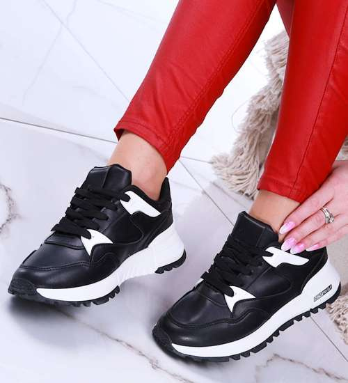 Sznurowane czarne buty sportowe /B6-1 14848 S301/ Sznurowane czarne buty sportowe /B6-1 14848 S301/