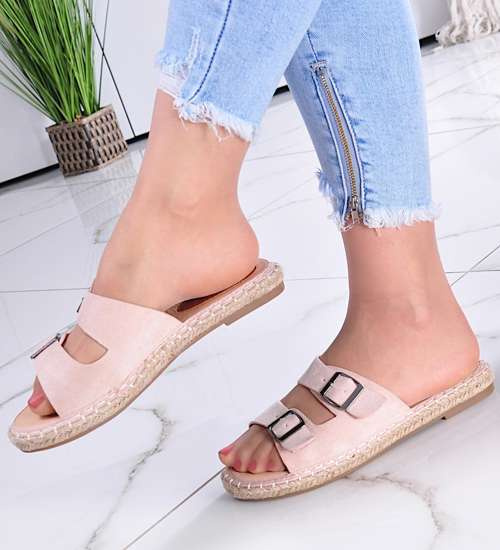 Zamszowe klapki damskie espadryle Nude /F7-22 11431 S392/ Zamszowe klapki damskie espadryle Nude /F7-22 11431 S392/