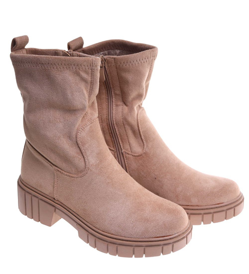 Beżowe ocieplane botki na platformie /C5-1 18172 T432/