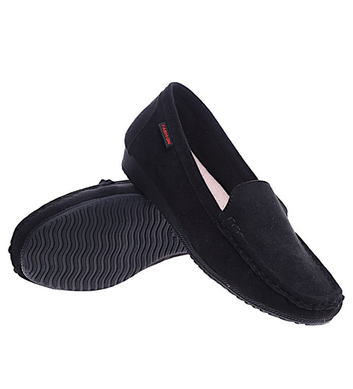 Czarne jesienne baleriny lordsy wsuwane mokasyny /E7-3 14672 T488/