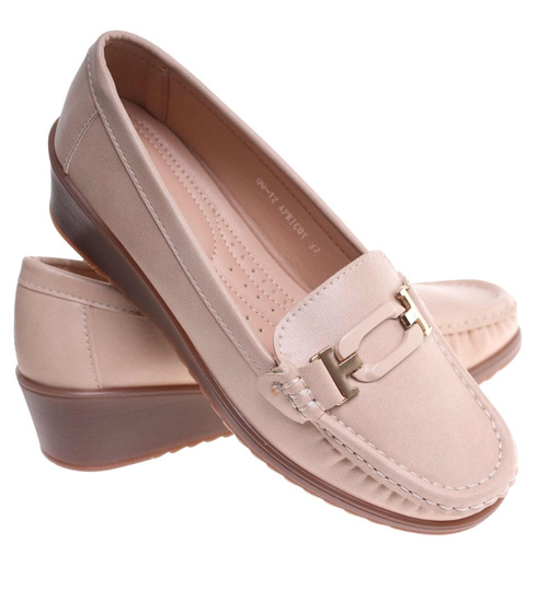 Beżowe czółenka na niskim koturnie /F8-2 18091 T287/