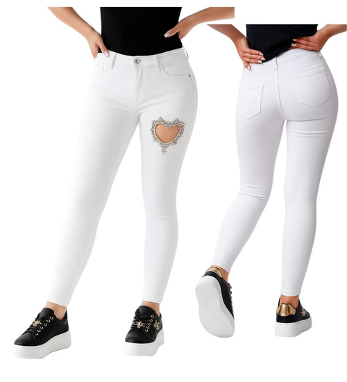 Białe letnie spodnie damskie z sercem /H2 UB924 G235/