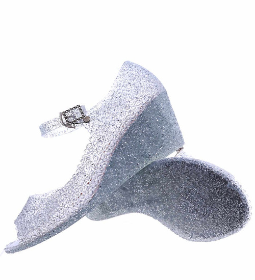 Plażowe sandały meliski na koturnie Srebrne otwarte /H2 14572 T890/