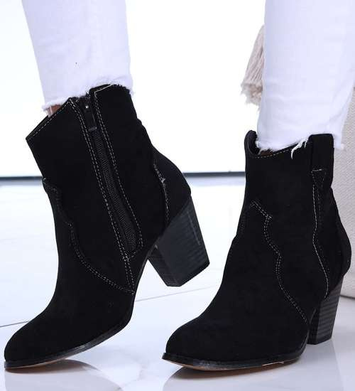 Zamszowe botki kowbojki na słupku /F8-1 14859 T488/ Zamszowe botki kowbojki na słupku /F8-1 14859 T488/