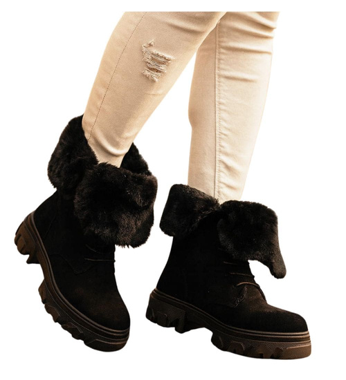 Zimowe botki trapery z wywijaną cholewką Czarne /G3-3 18529 T288/