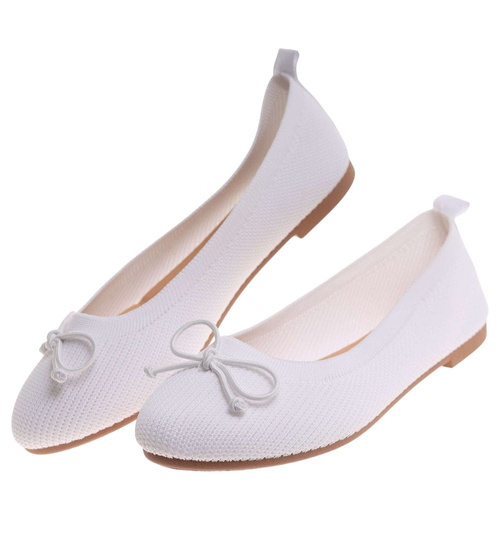Białe baleriny damskie z tkaniny /B3-2 17940 G132/