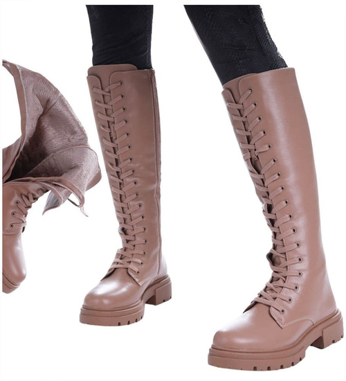 Wysokie ocieplane glany trapery Khaki /C3-1 17121 T3/