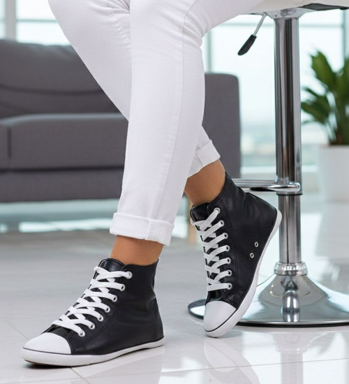 Czarne trampki damskie z wysoką cholewką /E5-2 15283 S097/