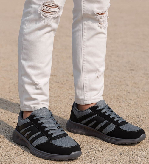 Buty sportowe męskie Sznurowane szaro czarne /B2-1 117789 T382/