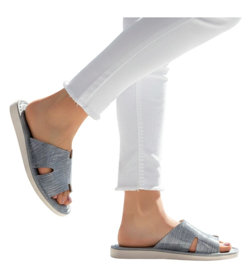 Skórzane domowe klapki kapcie szare /F7-1 14866 S195/